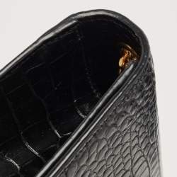 Pre Owned Saint Laurent Black Croc Embossed Leather Kate Tassel Shoulder Bag