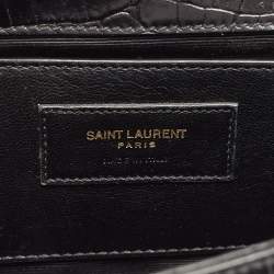 Pre Owned Saint Laurent Black Croc Embossed Leather Kate Tassel Shoulder Bag