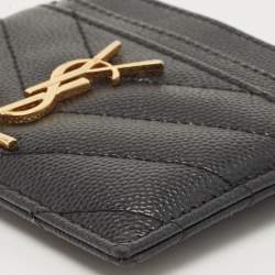 Pre Owned Saint Laurent Black Chevron Leather Monogram Card Holder