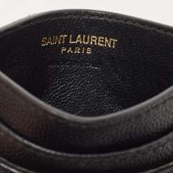 Pre Owned Saint Laurent Black Chevron Leather Monogram Card Holder