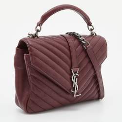 Saint Laurent Red Matelassé Leather Medium College Top Handle Bag
