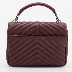Saint Laurent Red Matelassé Leather Medium College Top Handle Bag