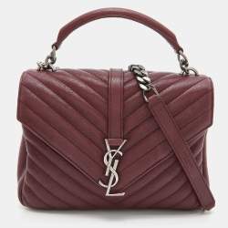 Saint Laurent Red Matelassé Leather Medium College Top Handle Bag