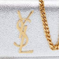 Pre Owned Saint Laurent Silver Leather Small Kate Chain Shoulder Bag