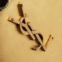 Pre Owned Saint Laurent Gold Leather Monogram Heart Clutch