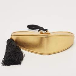 Pre Owned Saint Laurent Gold Leather Monogram Heart Clutch