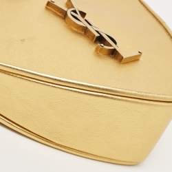 Pre Owned Saint Laurent Gold Leather Monogram Heart Clutch
