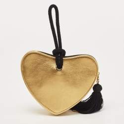 Pre Owned Saint Laurent Gold Leather Monogram Heart Clutch