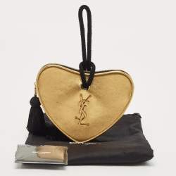 Pre Owned Saint Laurent Gold Leather Monogram Heart Clutch