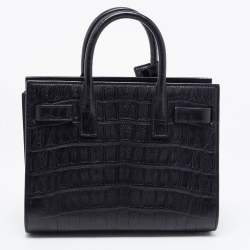 Pre Owned Saint Laurent Black Croc Leather Nano Classic Sac De Jour Tote