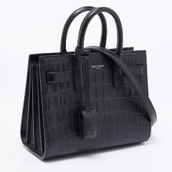 Pre Owned Saint Laurent Black Croc Leather Nano Classic Sac De Jour Tote