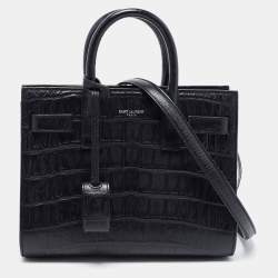 Pre Owned Saint Laurent Black Croc Leather Nano Classic Sac De Jour Tote