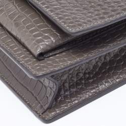 Pre Owned Saint Laurent Grey Croc Embossed Leather Sunset Crossbody Bag