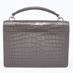 Pre Owned Saint Laurent Grey Croc Embossed Leather Sunset Crossbody Bag