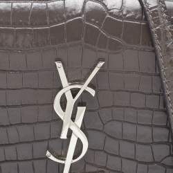 Pre Owned Saint Laurent Grey Croc Embossed Leather Sunset Crossbody Bag