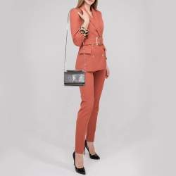 Pre Owned Saint Laurent Grey Croc Embossed Leather Sunset Crossbody Bag