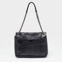 Saint Laurent Black Crinkled Leather Large Niki Shoulder Bag