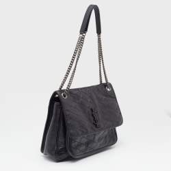 Saint Laurent Black Crinkled Leather Large Niki Shoulder Bag