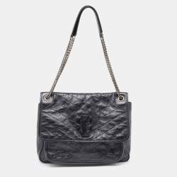 Saint Laurent Black Crinkled Leather Large Niki Shoulder Bag