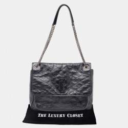 Saint Laurent Black Crinkled Leather Large Niki Shoulder Bag