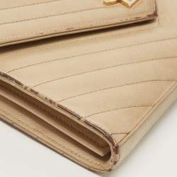 Pre Owned Saint Laurent Beige Matelassé Leather Cassandre Wallet on Chain