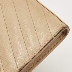 Pre Owned Saint Laurent Beige Matelassé Leather Cassandre Wallet on Chain