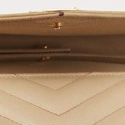 Pre Owned Saint Laurent Beige Matelassé Leather Cassandre Wallet on Chain