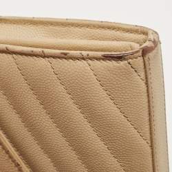 Pre Owned Saint Laurent Beige Matelassé Leather Cassandre Wallet on Chain