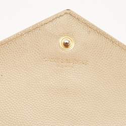 Pre Owned Saint Laurent Beige Matelassé Leather Cassandre Wallet on Chain