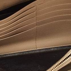 Pre Owned Saint Laurent Beige Matelassé Leather Cassandre Wallet on Chain