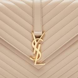 Pre Owned Saint Laurent Beige Matelassé Leather Large Cassandre Flap Bag