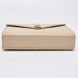 Pre Owned Saint Laurent Beige Matelassé Leather Large Cassandre Flap Bag