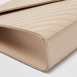 Pre Owned Saint Laurent Beige Matelassé Leather Large Cassandre Flap Bag