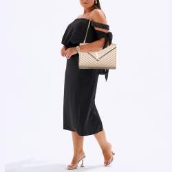 Pre Owned Saint Laurent Beige Matelassé Leather Large Cassandre Flap Bag