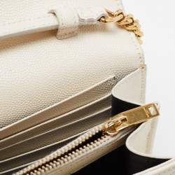 Pre Owned محفظة بسلسلة سان لوران إنفيلوب جلد بيضاء 