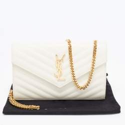 Pre Owned محفظة بسلسلة سان لوران إنفيلوب جلد بيضاء 