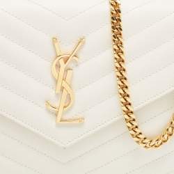 Pre Owned محفظة بسلسلة سان لوران إنفيلوب جلد بيضاء 