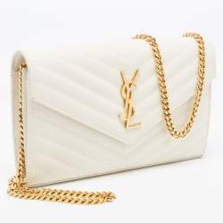 Pre Owned محفظة بسلسلة سان لوران إنفيلوب جلد بيضاء 