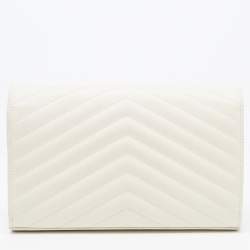 Pre Owned محفظة بسلسلة سان لوران إنفيلوب جلد بيضاء 