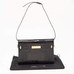 Pre Owned Saint Laurent Black Croc Embossed Leather Manhattan Shoulder Bag