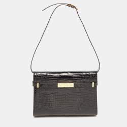 Pre Owned Saint Laurent Black Croc Embossed Leather Manhattan Shoulder Bag