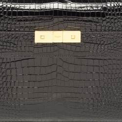 Pre Owned Saint Laurent Black Croc Embossed Leather Manhattan Shoulder Bag