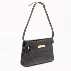 Pre Owned Saint Laurent Black Croc Embossed Leather Manhattan Shoulder Bag