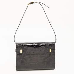 Pre Owned Saint Laurent Black Croc Embossed Leather Manhattan Shoulder Bag