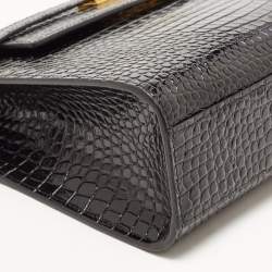 Pre Owned Saint Laurent Black Croc Embossed Leather Manhattan Shoulder Bag
