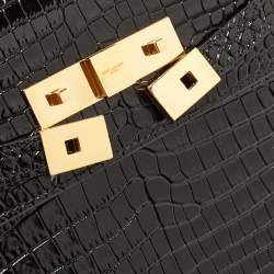 Pre Owned Saint Laurent Black Croc Embossed Leather Manhattan Shoulder Bag