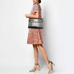 Pre Owned Saint Laurent Black Croc Embossed Leather Manhattan Shoulder Bag