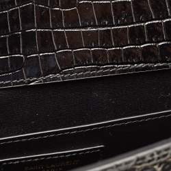 Pre Owned Saint Laurent Black Croc Embossed Leather Manhattan Shoulder Bag