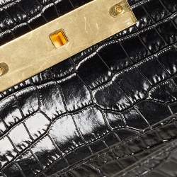 Pre Owned Saint Laurent Black Croc Embossed Leather Manhattan Shoulder Bag