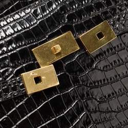 Pre Owned Saint Laurent Black Croc Embossed Leather Manhattan Shoulder Bag